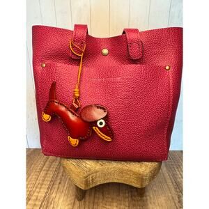 Light Brown Genuine Leather Dog Bag Charm Dachshund Wiener Dog Purse Charm Dogs